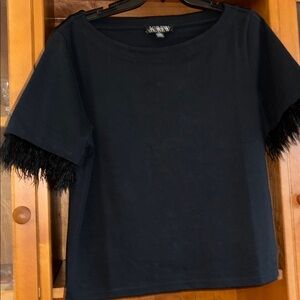 J. Crew Black Fringe Sleeve Tee.